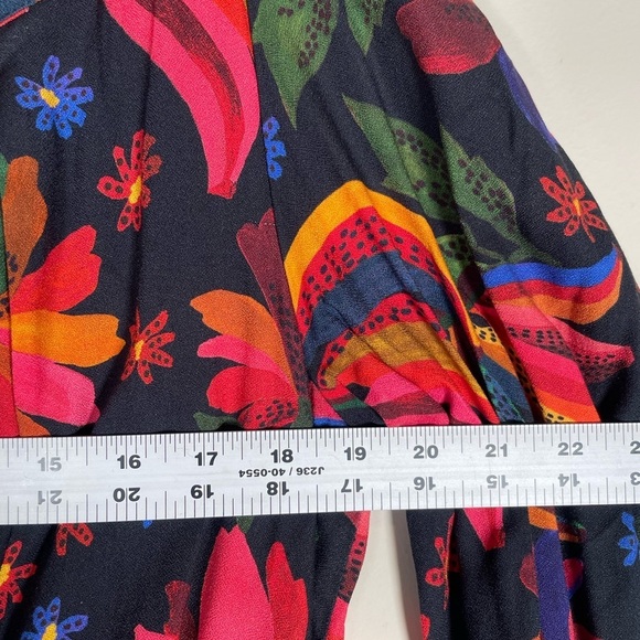 Farm Rio Black Banana Sky Mini Dress Sz S Puff Sleeve Tiered Flowy Beaded Beach - Picture 13 of 16